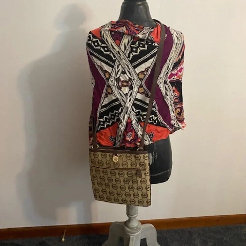 Michal Michael Kors Tan/Brown Canvas Crossbody bag